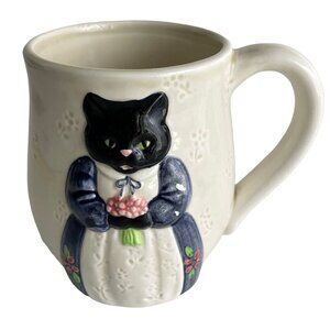 Otagiri Edith Collection Black Cat Coffee Tea Cup Mug 3D Raised Relief Vintage